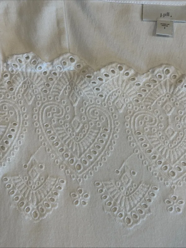 EUC J. Jill White 100% Cotton Eyelet Square-Neck Tunic Top Size Small - Image 5