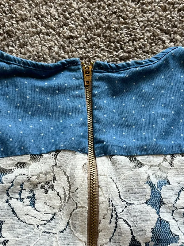 Vintage deLiA*s Mini Dress Light Blue White Polka Dots Lace Detail Y2K Summer XS - Image 4