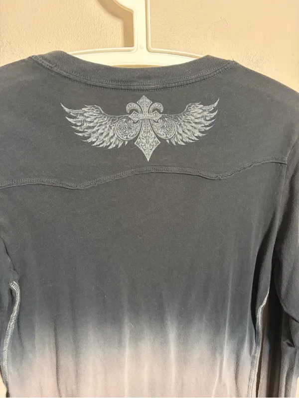 Affliction long sleeve tee studded rhinestones Live Fast black gray ombré - Image 3