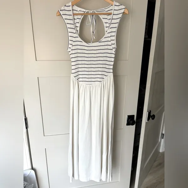 Free People White Maxi Midi Dress with Black Stripe Bodice - Image 3