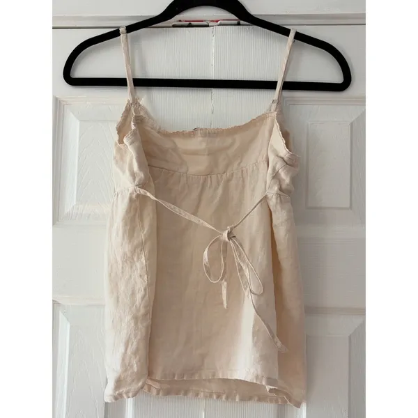 Brandy Melville Linen Cami Top Cream‎ Beige Empire Waist Tie Back Tank Small - Image 3