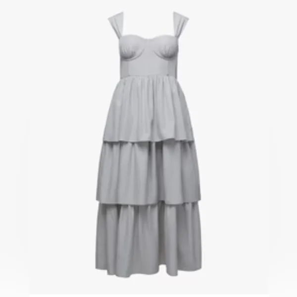 WeWoreWhat Light Gray / Light Blue Tiered Midi Size 6 - Image 4