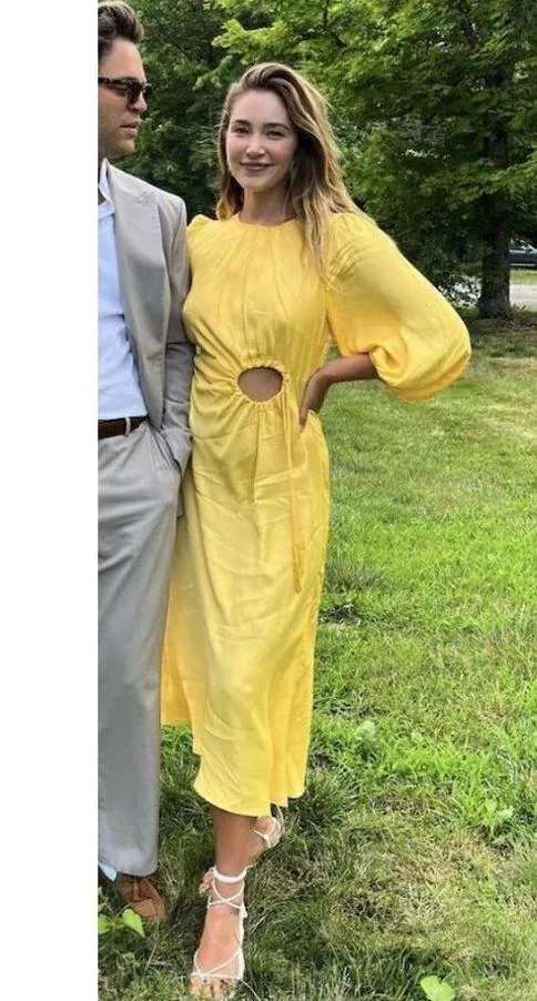 FARM RIO Cutout Piped Ring Midi Dress in Yellow Size Small - Image 3