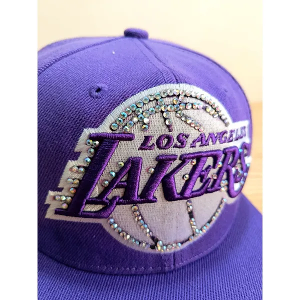 Mitchell & Ness LA Lakers Snapback Hat Purple NBA Rhinestone Logo Cap - Image 4