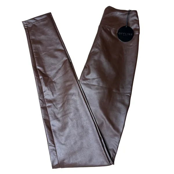 Offline By Aerie Real Luxe Faux Leather Hi Rise Leggings Size Medium Brown Chic - Image 8
