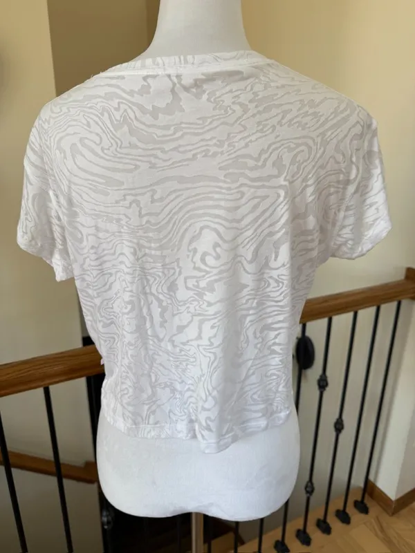 Lululemon All Yours Crop Tee in a white swirl sheer pattern - Image 5