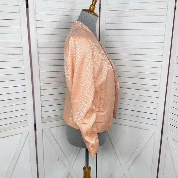Victorias‎ Secret Satin Jacquard Open Front Cropped Blazer Jacket Peach 10 - Image 3