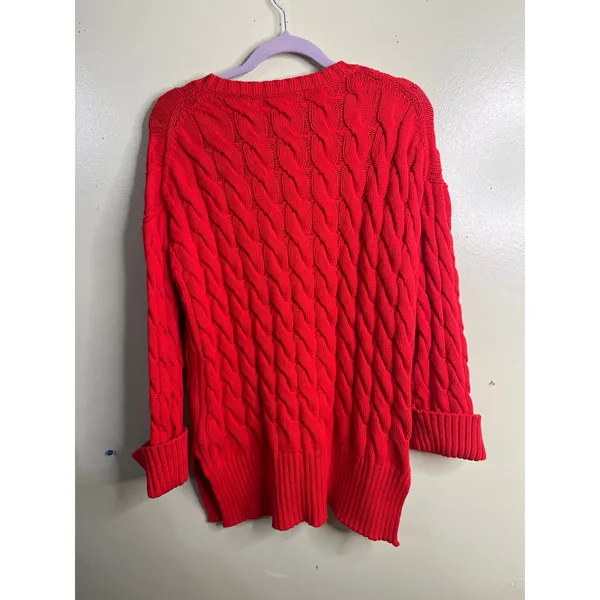 J. Crew Cotton blend cableknit side-slit crewneck sweater, style:Bm401, size s/m - Image 4