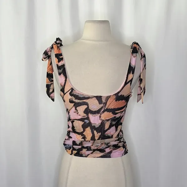 FREE PEOPLE‎ Avenue Tank Top Tie Shoulders Scoop Neck Pink Combo Retro Medium - Image 10