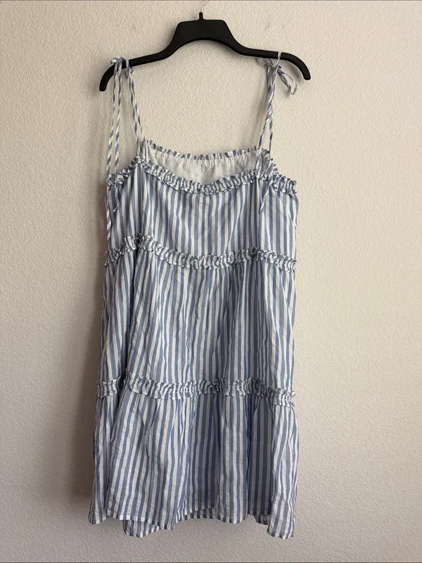 Rails Caralyn Stripe Tiered Tie-Shoulder Tank Minidress Blue/White, Size L, NWT - Image 4