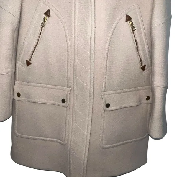 J. Crew Chateau Parka Italian Stadium Cloth Wool Coat Hooded Size 2T Tall‎ Beige - Image 4