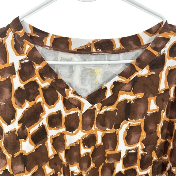 Belle by Kim Gravel Medium Brown White Animal Print Long Sleeve V‎ Neck Blouse - Image 5