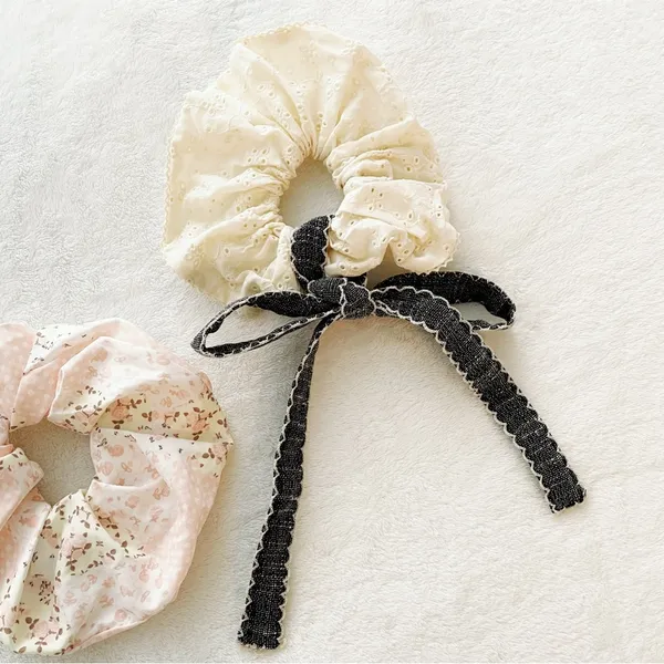 Free People Cottagecore Boho Floral Pastel Pink Yellow Large Hair Scrunchie Set - Image 3