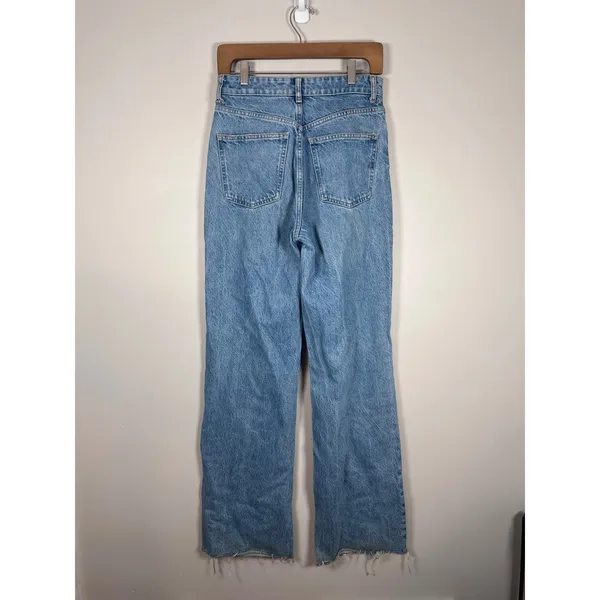 Zara Straight Leg Jeans Women Size 4 Blue Distressed Grunge Raw Hem High Rise - Image 5