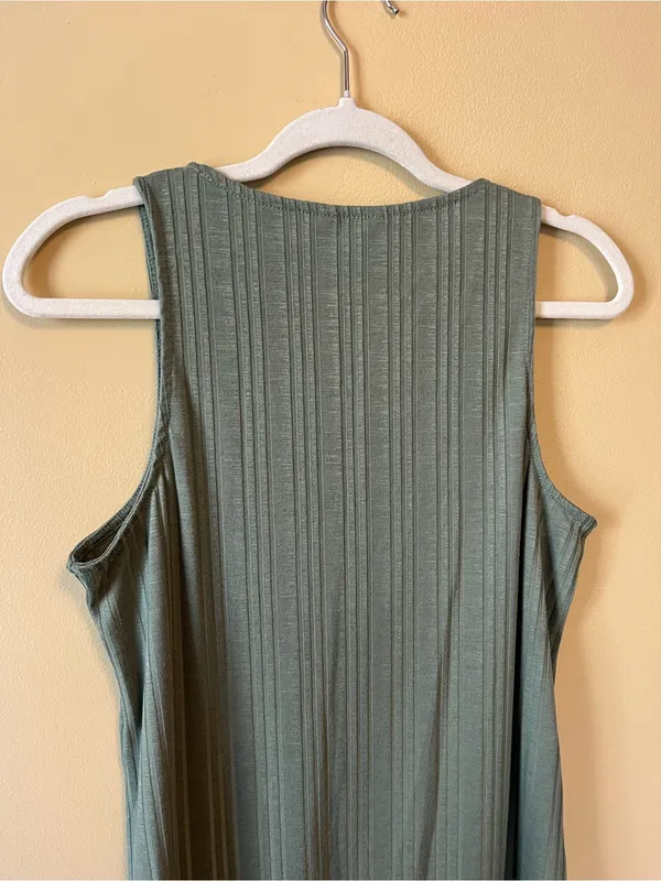 Splash Olive Green Ribbed Button-Front Dress - Image 5