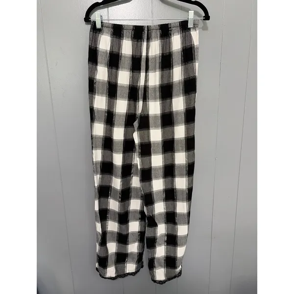Victoria's Secret Black White Metallic Plaid Preppy Loungewear Pajama Pants S - Image 5
