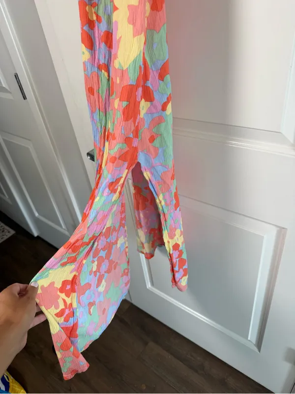 Billabong Floral Slip Midi Dress in Red, Pink, Yellow, Blue - Image 3