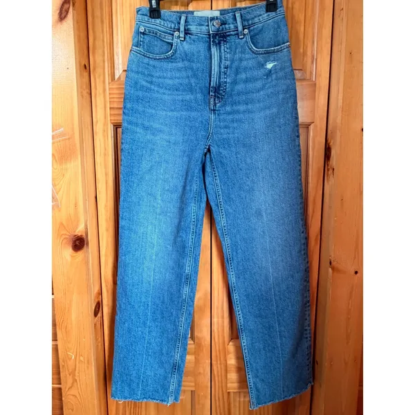 Everlane The Way-High Jean 27L Distressed Raw Hem Straight Leg Blue Denim 27 L - Image 9