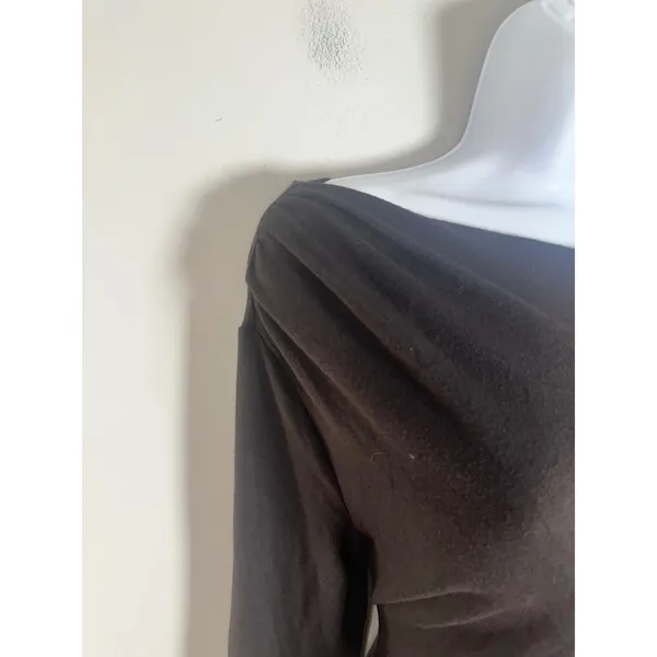 Banana Republic Soft‎ Luxe Off Shoulder Asymmetrical Tee Brown Long Sleeve Small - Image 4