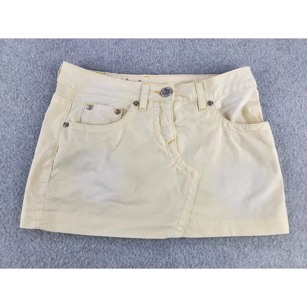 Vintage 90s y2k skirt Bebe‎ Butter Yellow mini micro rhinestone SZ 26 Waist 30" - Image 5