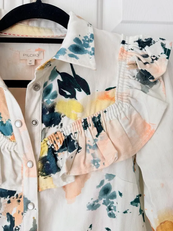 Anthropologie Pilcro Long-Sleeve Ruffled Denim Mini Shirt Dress, Size XS - Image 8