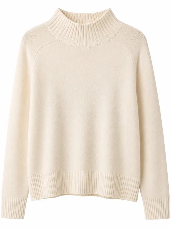 LOFT Women’s Small Ivory Mock Neck Sweater Ribbed Trim Soft Knit Pullover - Image 2