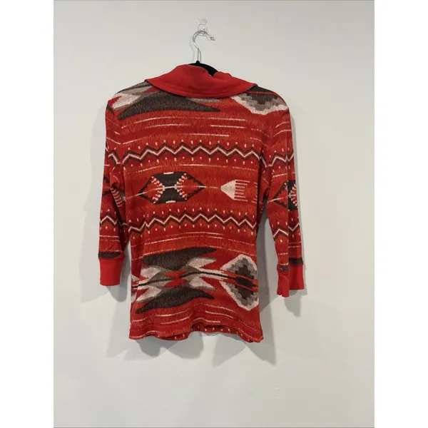 Lauren Ralph Lauren Aztec Red Quarter Zip 3/4 Sleeve Thermal Top Large - Image 4