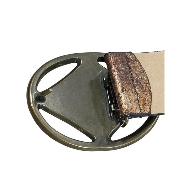Y2K Chico’s Brown Patchwork Wide Belt M Rhinestone Geometric Buckle Boho Western - Image 12