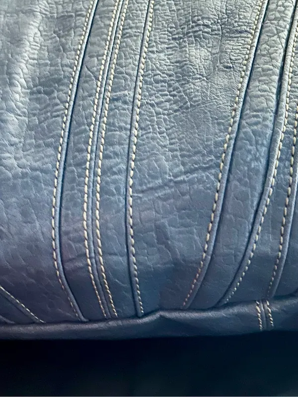 Nine West Large Textured Blue Shoulder Tote with Decorative Stitching - Image 8