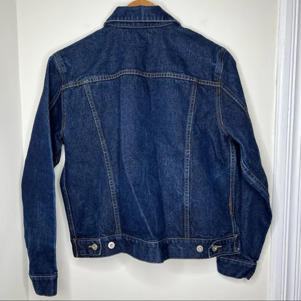 Vintage Denim Jean Jacket Dark Wash Size Large 100% cotton - Image 2