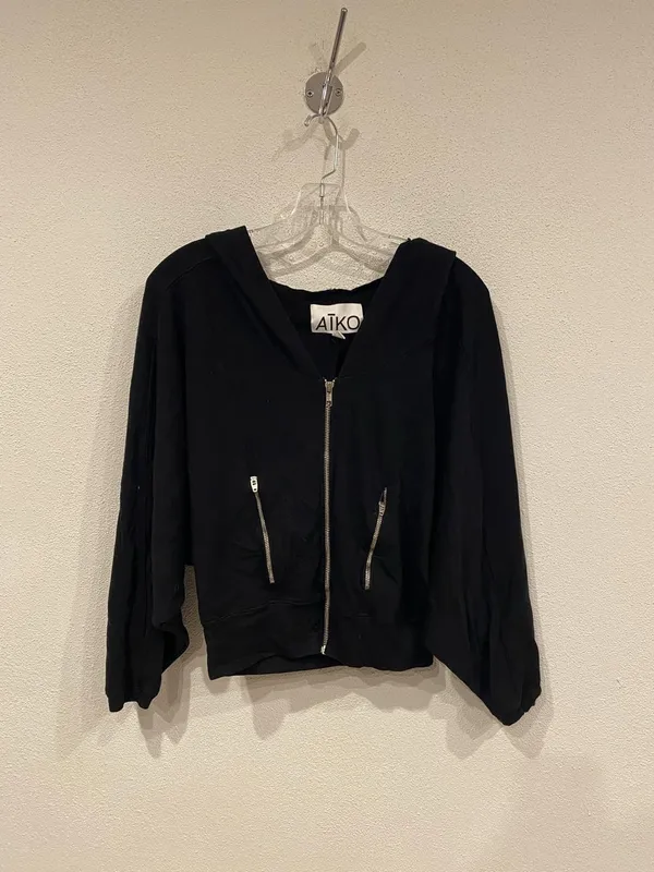 AIKO Jacket Womens XS Black Hooded Cropped Dolman Sleeve Zip Pocket Sweatshirt - Image 2