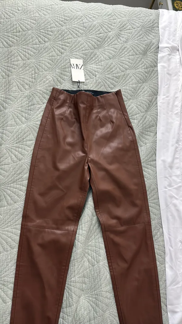 Zara Brown Leather Pants - Image 2