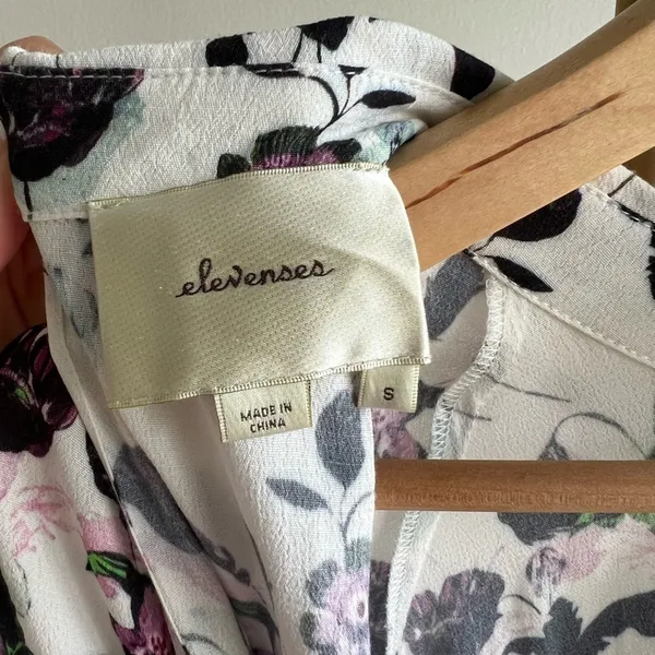 Anthropologie Elevenses Floret Romper White Purple 3/4 Sleeve Size S - Image 13