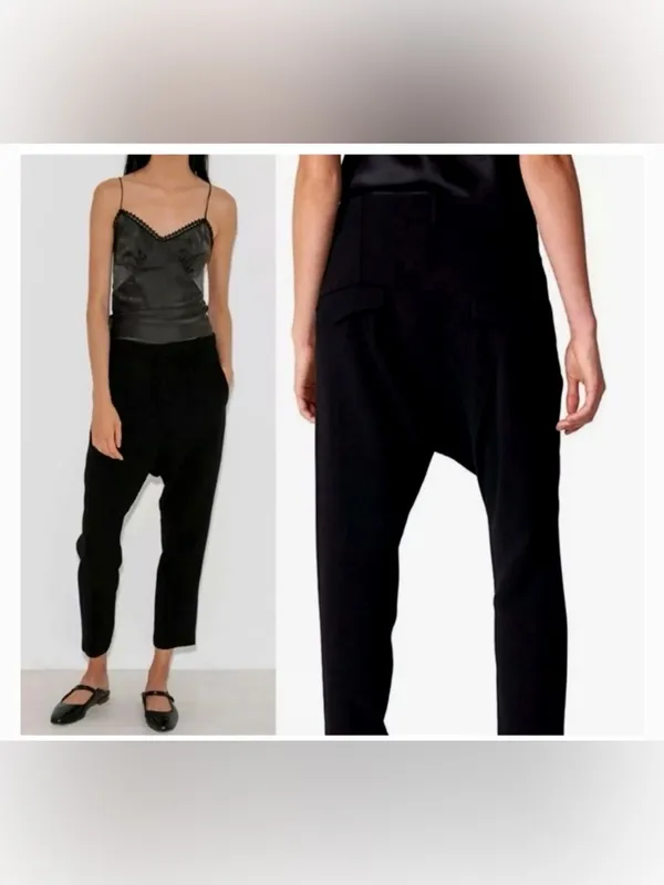Free People Drop Crotch Slouchy Trousers Crop Navy size XS oversized EUC - Image 2