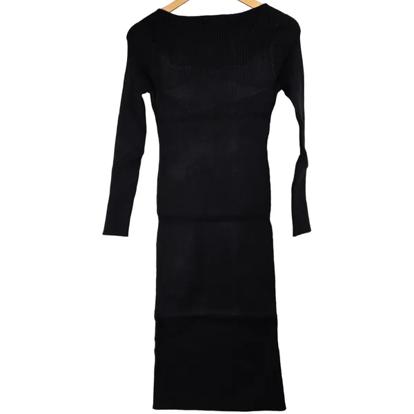 AREA STARS Black‎ Ribbed Knit Square Neck Long Sleeve Sweater Dress XS - Image 2