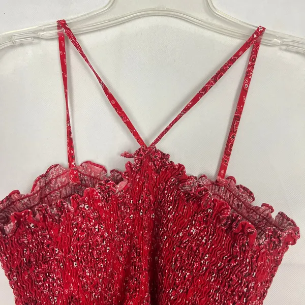 Women's Handkerchief Print Smocked Red Maxi Dress Size S/M - Image 3