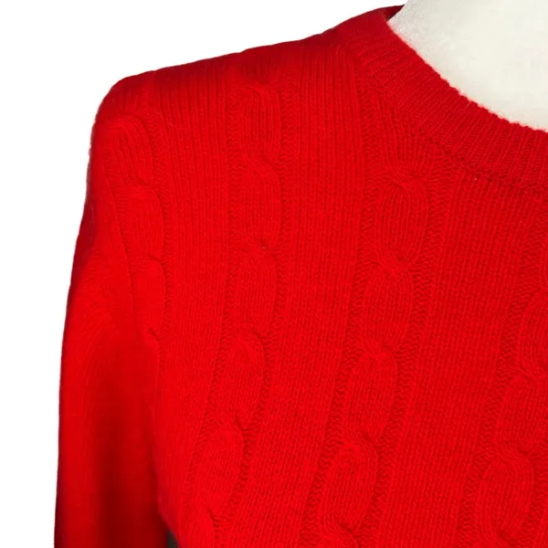 Robinsons 100% Cashmere Cable Knit‎ Sweater Medium Red Soft Cozy Crew Neck - Image 3