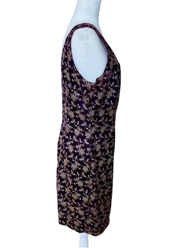 Vintage Jessica McClintock Gunne Sax Velvet Mini Dress 13/14 NWT Purple Gold - Image 10