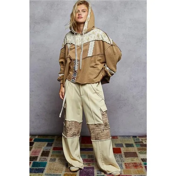 POL Drawstring French Terry Hoodie with Gauze Print‎ Patch - Image 6