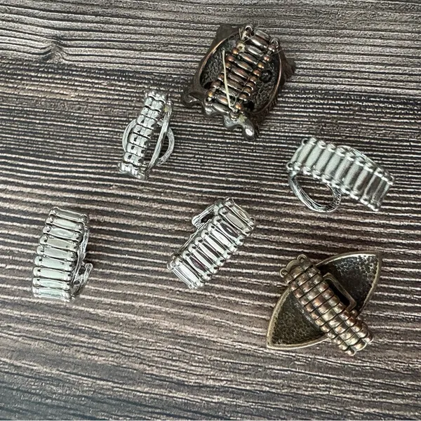 Vintage Adjustable Bulk Costume Statement Ring Lot 6 Silver - Image 5