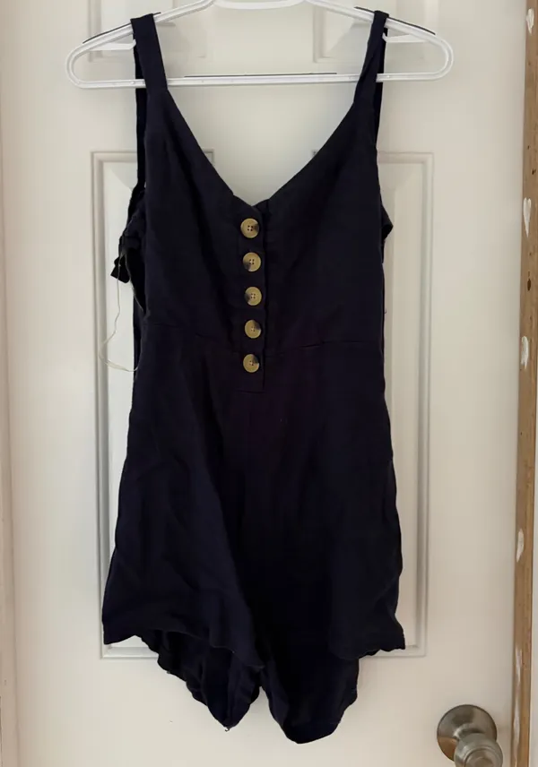 LA Hearts Navy Blue Linen Backless Romper PacSun - Image 3