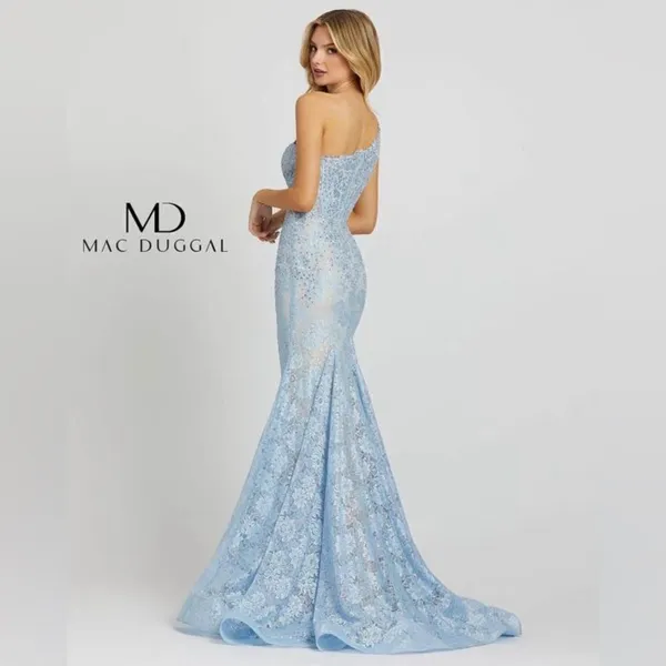 Mac Duggal 48910 Womens Blue One Shoulder Lace Trumpet Gown Dress - Image 7