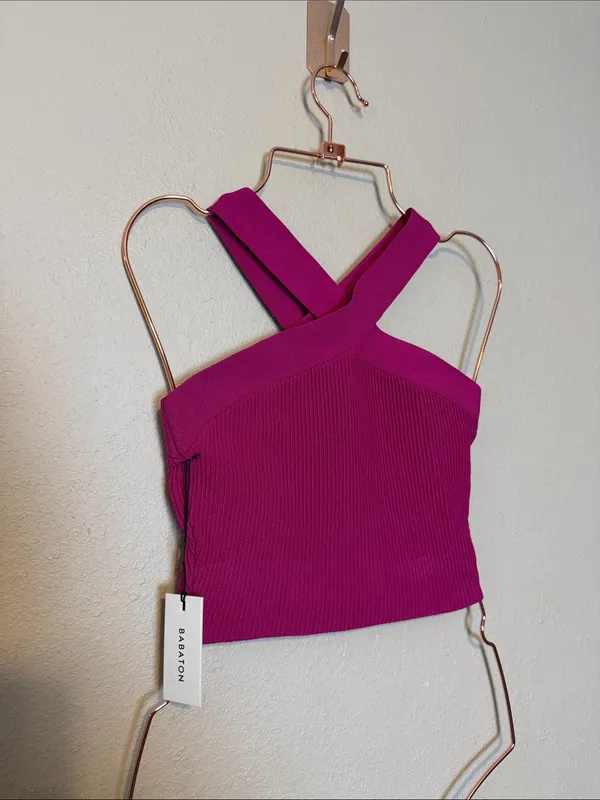 ARITZIA Babaton Sculpt Knit Criss Cross‎ Cropped Tank Size Small Pink NWT - Image 4