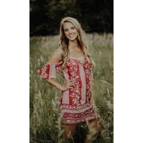 Charlotte Russe Red White Floral Cold Shoulder Lace Up Mini Dress‎ Size Medium - Image 2