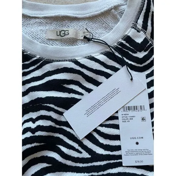 NEW UGG Zebra‎ Print Crewneck Sweatshirt Long Sleeve Pullover XS - Image 2
