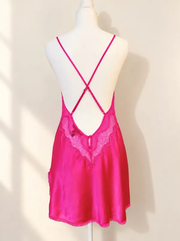 Victoria’s Secret Pink Satin Lace Chemise Slip Dress Medium - Image 3