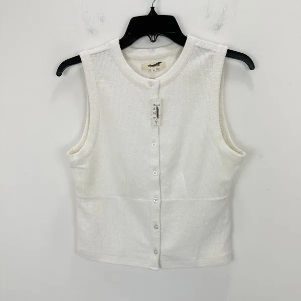Madewell Split Crewneck Cardigan Tank Lighthouse Beige Knit Vest Cropped S NWT - Image 6