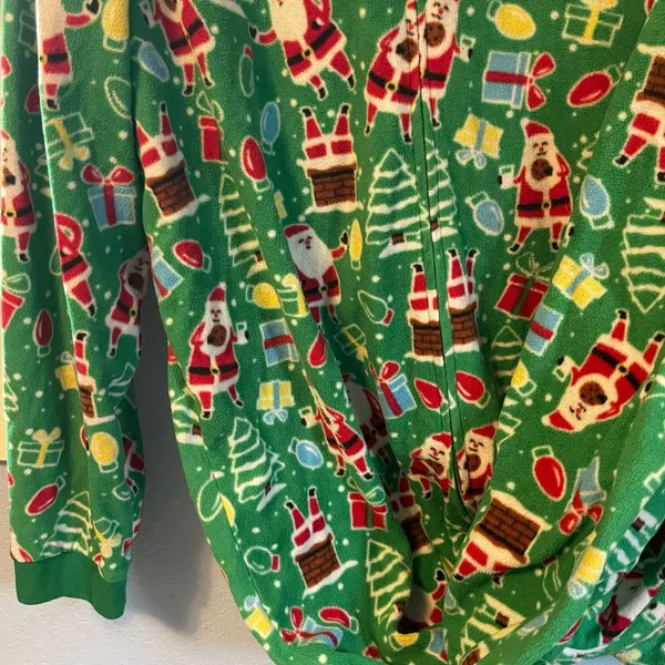 18/20 XXL Kids Children’s Christmas Santa Green Jumper Fleece Presents Full Zip - Image 3