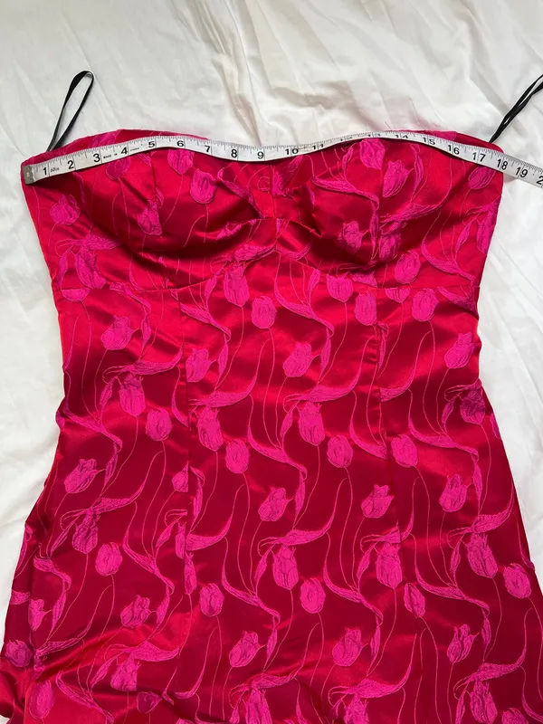 Bebe Fuchsia Pink Floral Jacquard Strapless High-Low Prom Formal Dress Size 10 - Image 6