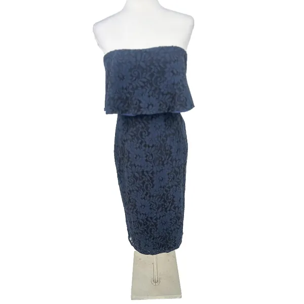 Lulus Let's Go Out Tonight Blue Lace Strapless Dress Medium Romantic‎ Evening - Image 2